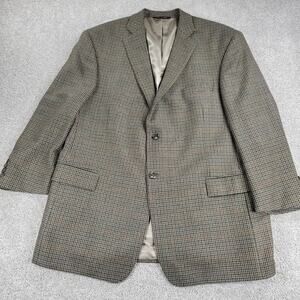 Joseph & Feiss Mens Blazer Jacket 46R Brown Lambswool Houndstooth Sports Coat